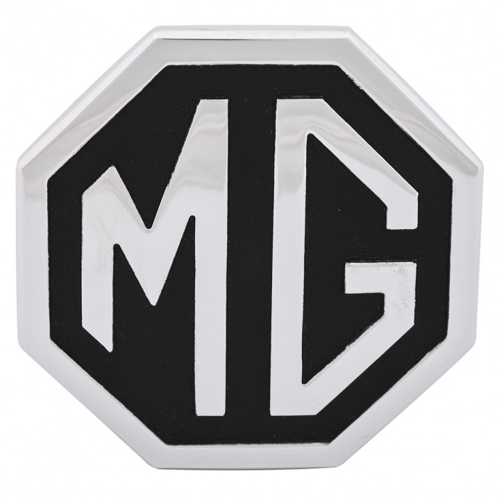 Badge, MG, silver on black, metal