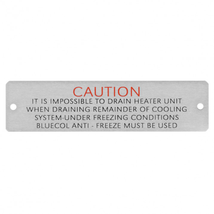 Plate, heater box, Caution