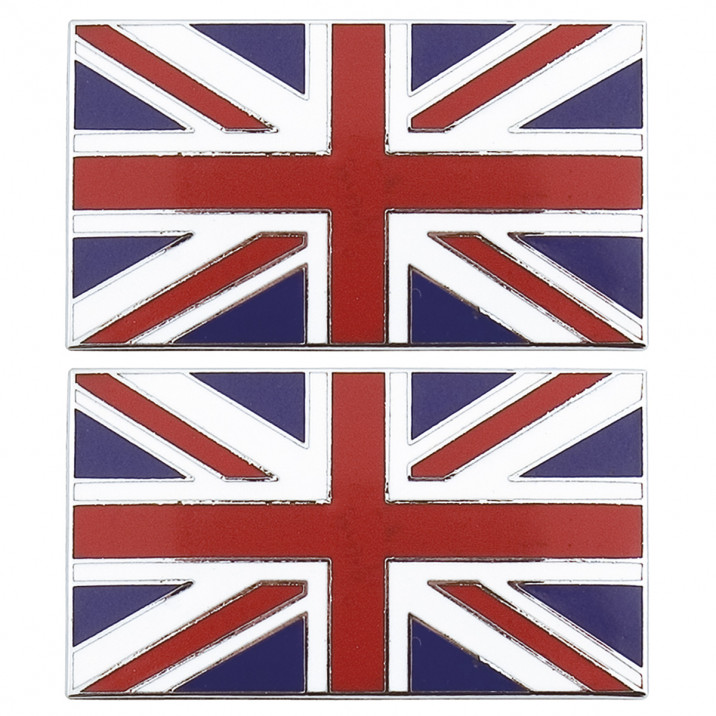 Badge, Union Jack, metal, self adhesive, pair, red/blue/white & chrome