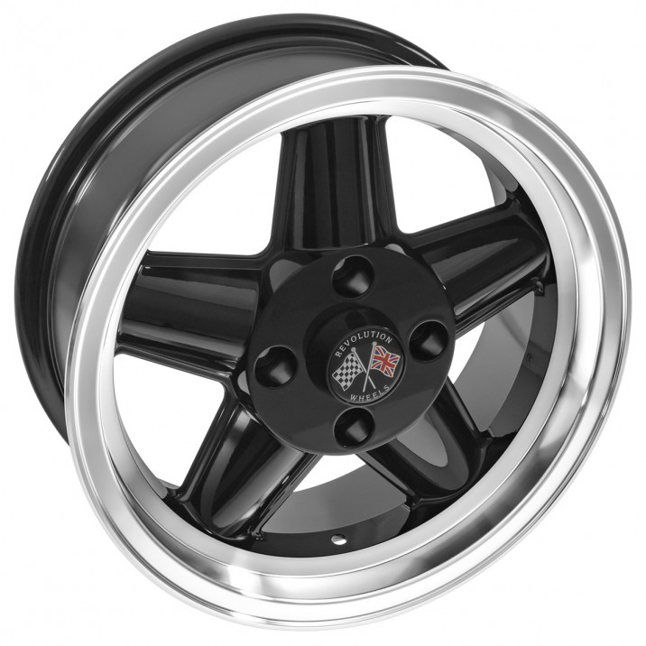 Wheel, Revolution, 5 spoke, aluminium, black/polished rim, 15" x 6"