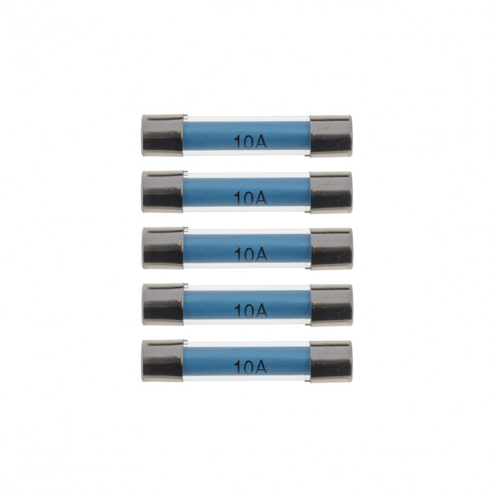 Fuses, 10A, glass, pack of 5