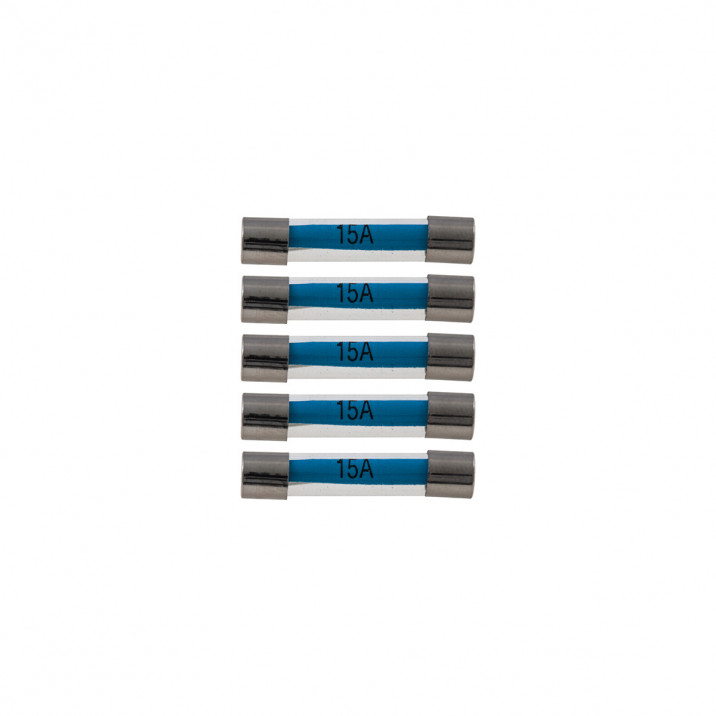 Fuses, 15A, glass, pack of 5