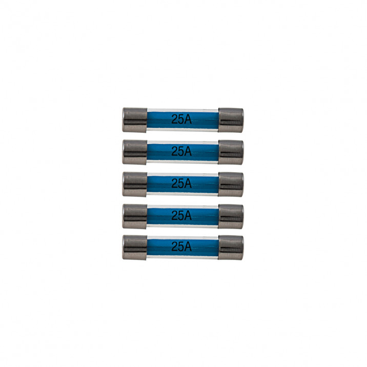 Fuses, 25A, glass, pack of 5
