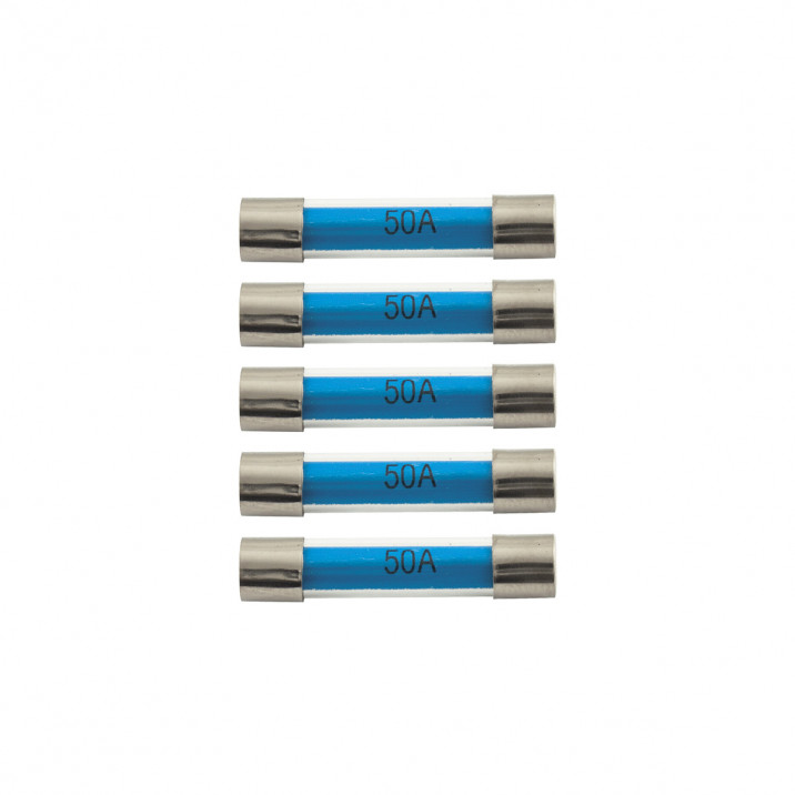 Fuses, 50A, glass, pack of 5