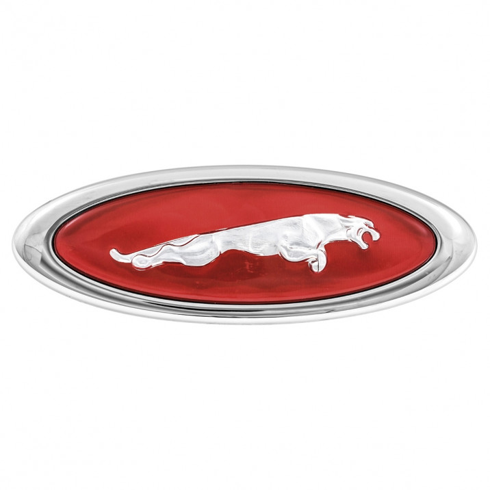 Badge, wing, front, RH, motif, red, Genuine Jaguar