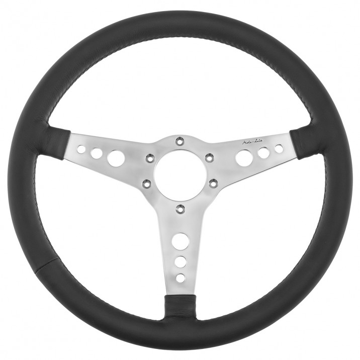 Steering Wheel, 15 inch, black leather, Y spoke with holes, Moto-Lita