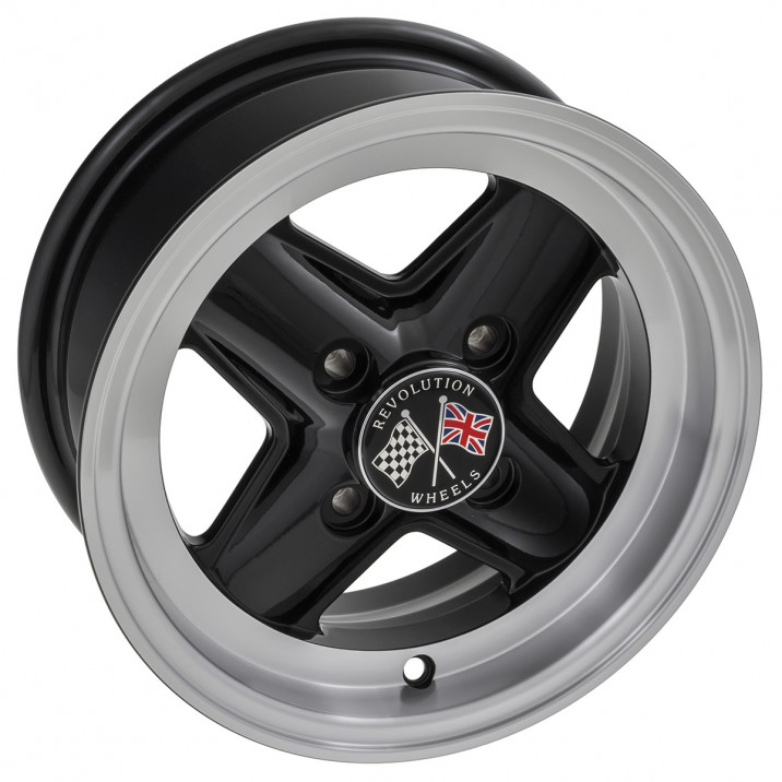 Wheel, Revolution, 4 spoke, aluminium, black/polished rim, 12" x 5"