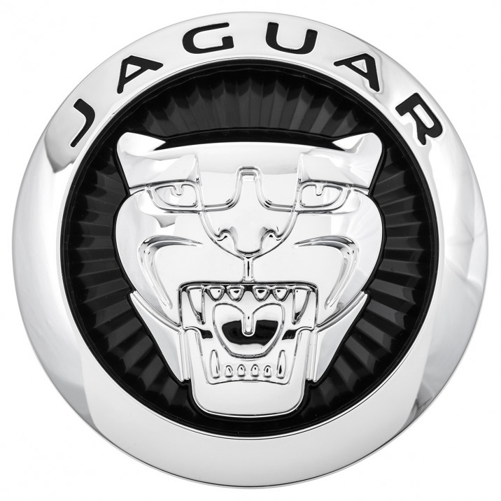 Badge, radiator grille, chrome and black, Genuine Jaguar