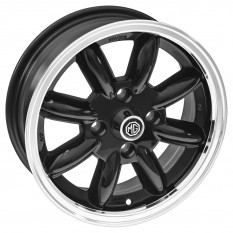 Wheel, Minator, 8 spoke, aluminium, black/polished rim, bolt-on, 15" x 5.5"
