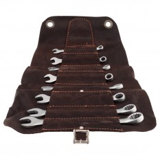 Spanner Set, metric, leather tool roll, 8 piece