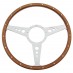 Steering Wheel, Moto-Lita Mk3, 14" wood rim, polished spokes, holes, flat