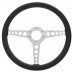 Steering Wheel, 15 inch, black leather, T spoke with holes, Moto-Lita