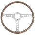 Steering Wheel, 15inch, 3 spoke, polished, riveted wood, T spoke, Moto-Lita